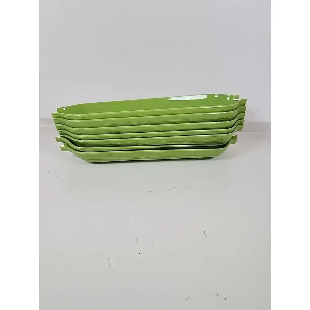 Royal Plastic Corn on the Cob Trays Holders Serving Plates Green 1970s Set Of 7